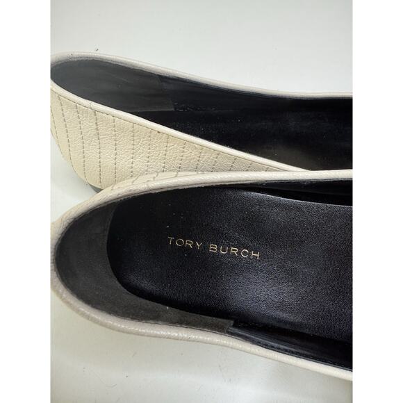 Tory Burch Cap Toe Ballet Flat Womens 10M Cream Quilted Leather Slip On Loafer - Picture 10 of 11